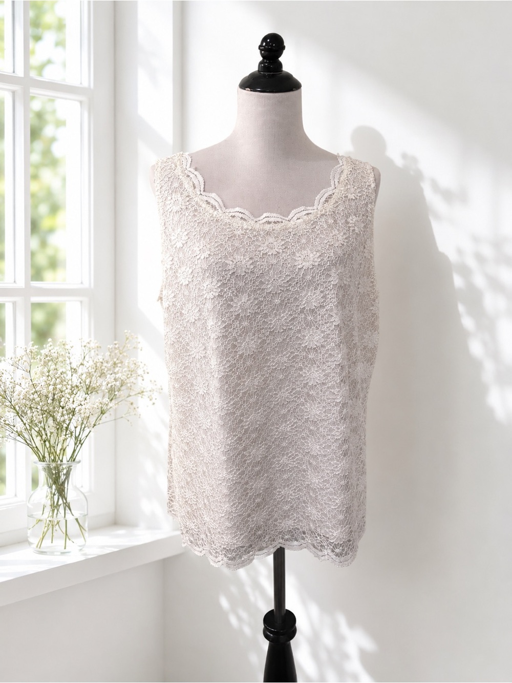 Tahari Arthur S. Levine Ivory Lace Sleeveless Tank Top Blouse Plus Size 1X